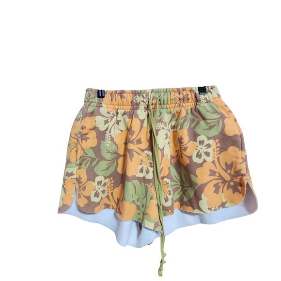Wild Fable Womens Floral Drawstring Shorts S Elastic Waist Orange Green - Picture 1 of 3